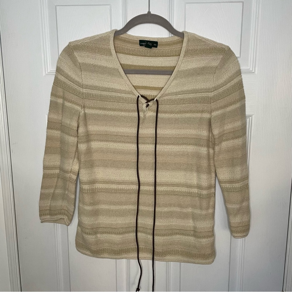 Lauren Jeans Co Ralph Lauren Vintage Y2K Lace Up Pullover Cotton Knit Top Small